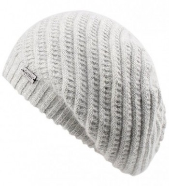 FURTALK French Beret Knit Hat Angora Wool Winter Beanie Cap Real Fur Pom Pom Hats Original - Light Grey - CM184XRZEZS