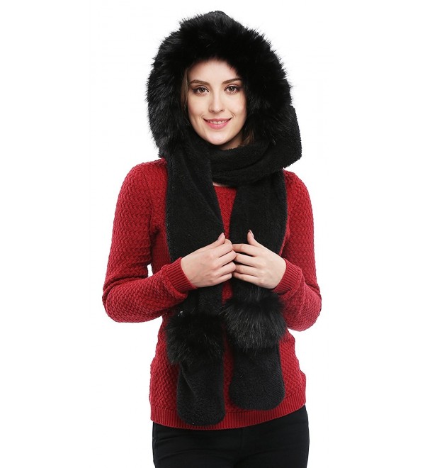Soft Winter Warm Hooded Scarf Headscarf Neckwarmer Hoodie Hat - Black - CR12NYG5KOT