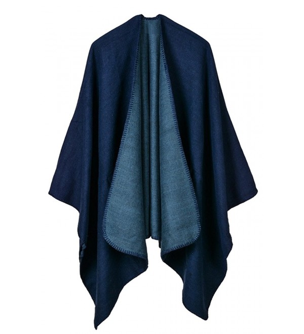 Fixmatti Women's 2017 Winter Knitted Cashmere Poncho Capes Shawl Cardigans Coat - 02-navy Blue - CT185X9NQ0E