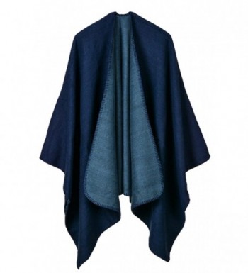 Fixmatti Women's 2017 Winter Knitted Cashmere Poncho Capes Shawl Cardigans Coat - 02-navy Blue - CT185X9NQ0E