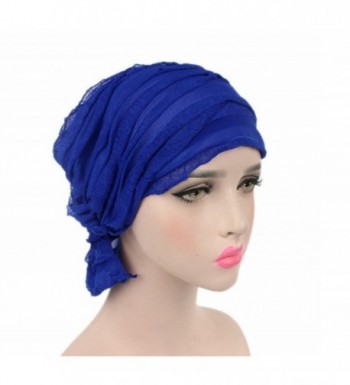 Chemo Cancer Head Scarf Hat Cap Ethnic Cloth Turban Headwear Women's Ruffle Beanie Scarf - Blue - CG1822ZYDXG