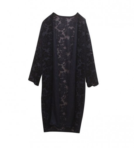 Floral Burnout Velvet Dress Kimono Cardigan - 28navy - CF188TMMN7G