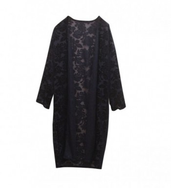 Floral Burnout Velvet Dress Kimono Cardigan - 28navy - CF188TMMN7G