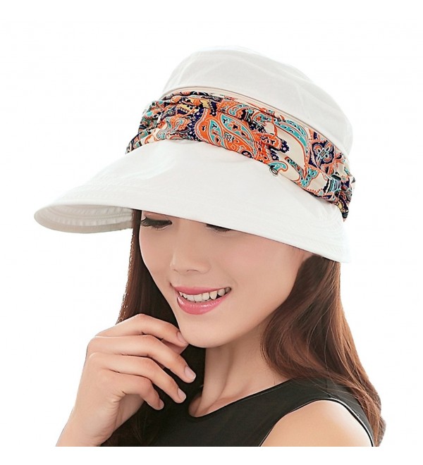 Thenice Wide Brim Floppy Sun Visor UV Protection Summer Beach Hat - White - C212GQDC1JJ