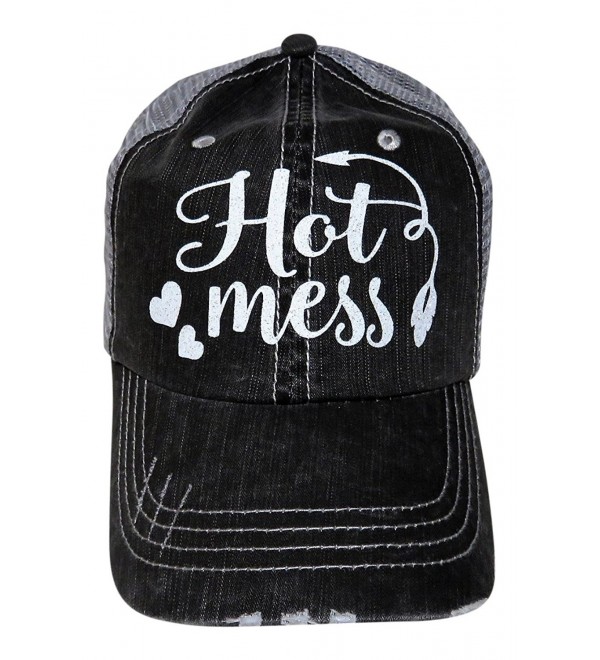 White Glitter Hot Mess Distressed Look Grey Trucker Cap Hat Fashion - CX17Y0S46I5