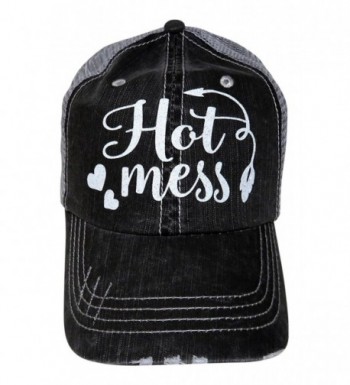 White Glitter Hot Mess Distressed Look Grey Trucker Cap Hat Fashion - CX17Y0S46I5