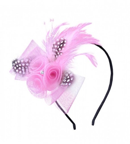 Anita Women's fascinators Bow feather Beaded headband - Pink - C711NQ7NM9R