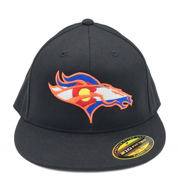 UNAMEIT Colorado Flag Bronco Hat 210 Fitted Flat Bill Flexfit Hat - Black - CK12DXVDB87