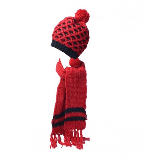 Kate Marie 'Polly' Handcrafted Pineapple Pattern Knit Beanie Hat with Scarf Two Piece Set - Red - CB11QB5VFRH