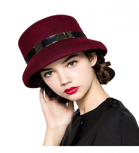 Maitose Women's Simple Wool Felt Bucket Hat - Wine Red - CL12MCI7AP1