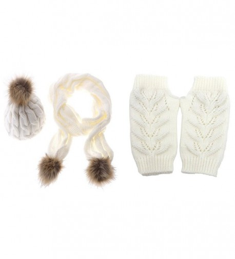 Jelinda Women Girls Knitted Beanie Hat Scarf Gloves Warm Autumn Winter Thermal Set - White - C712MZZF9O8