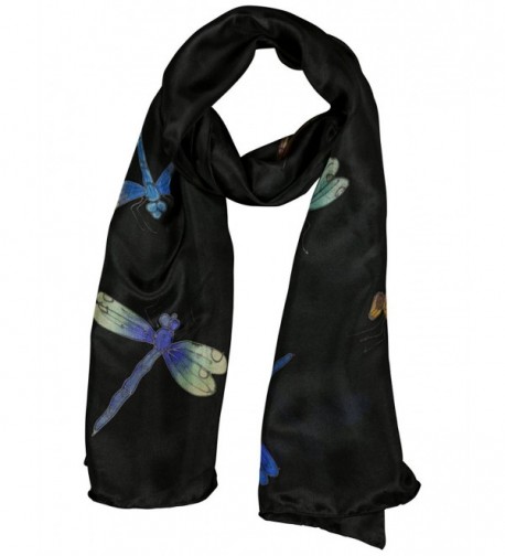 Invisible World Women's 100% Silk Hand Painted Rectangular Scarf Dragonfly - Black - CI11L7QS0BJ