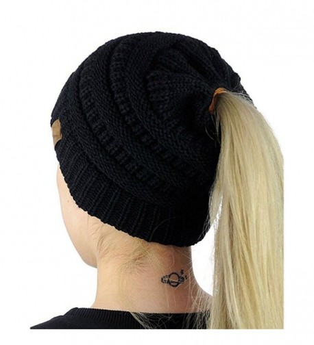 Digood_Hat Digood Women Knit Hat Cable Beanie Stretch Chunky Winter Ponytail Baggy Crochet Slouchy Caps - Black - CQ188NIHNOK