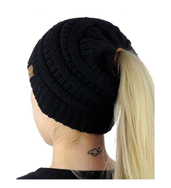 Digood_Hat Digood Women Knit Hat Cable Beanie Stretch Chunky Winter Ponytail Baggy Crochet Slouchy Caps - Black - CQ188NIHNOK