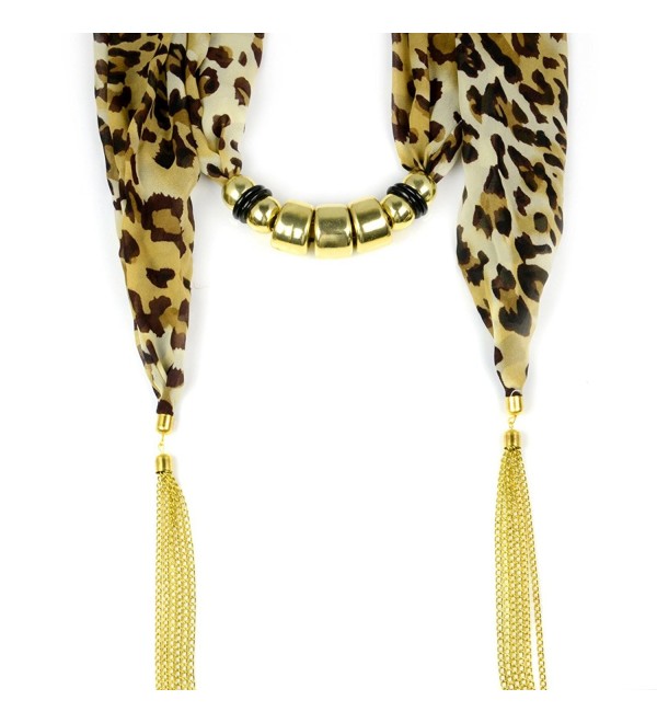 Tassel Chain Ends Leopard Jewelry Necklace Beaded Scarf Nl-2031-2 Colors - Nl-2031a-golden - CW11E87MX0N