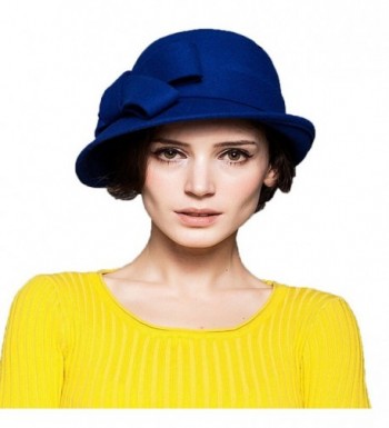 Maitose trade Women's Wool Felt Bow Flowers Church Bowler Hat - Blue - C5126NO0JP9