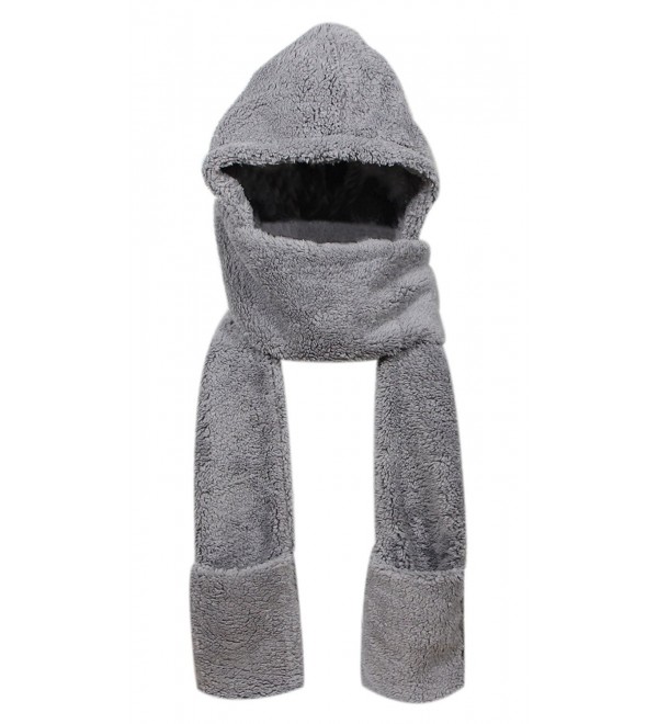 Super Soft Fleece Women's Hooded Scarf & Hat W/ Glove Pockets By Bioterti - Gray - CB18830WROH