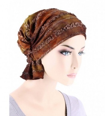 Turban Plus Abbey Cap In Poly Knit Chemo Caps Cancer Hats For Women - 04- Brown Watercolor Ribbon (Poly Blend) - CA18677S98I