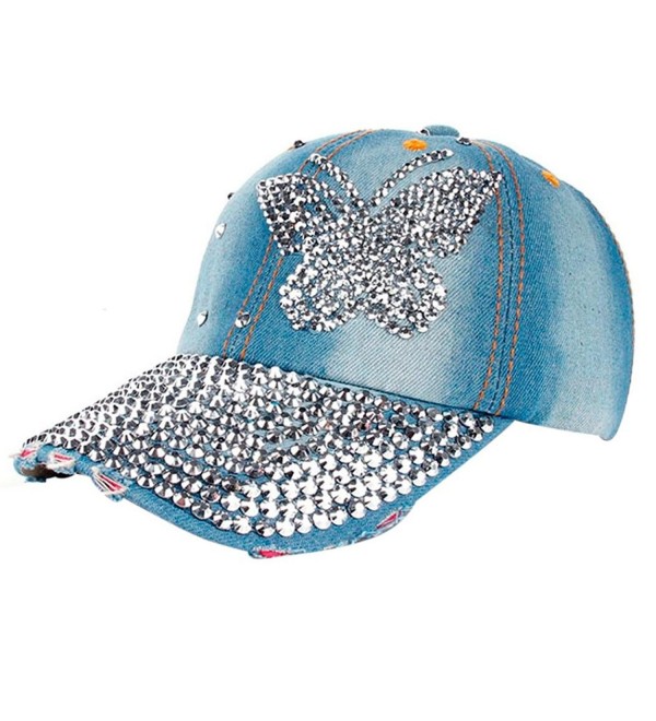 TOOPOOT Men and Women Rhinestone Denim Baseball Cap Hat Adjustable - Butterfly - C0183D3AI7I