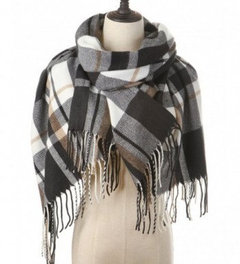 Women Plaid Blanket Cashmere Scarf Long Large Warm Tartan Scarves Wrap Shawl - Black-White - CR187R0MTYG