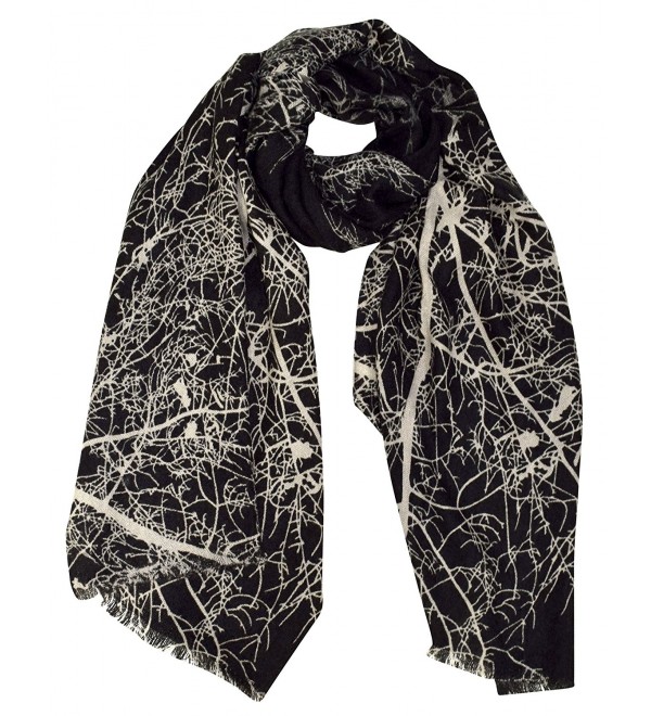 Peach Couture Soft and Sheer Wool Blend Scarf Shawl Wrap - Winter Tree Black - CI186ORO7C6