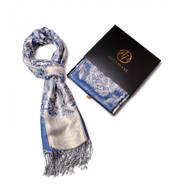 Alice Blake Premium Metallic Floral/Paisley Pashmina Scarf Shawl Wrap w/Gift Box - Blue - CP12NRWGQLO