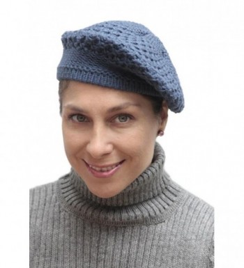 Women's Alpaca Wool Knitted Beret Cap Hat - Steel Blue - C811O24ZGQ5