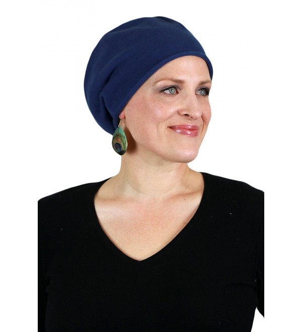 Chemo Caps for Women Slouchy Beanie Hat- Cotton Knit- Lightweight Cancer Headwear by Parkhurst - Navy - CM11X3RCOOJ