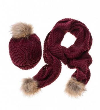Jelinda Women Autumn Winter Knitted Hat and Scarf Set - Wine Red - CV12MAC3QYO