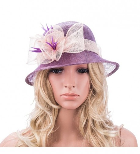 Purple Retro Womens Sinamay Floral Church Cloche Derby Hat T154 - CH12E3IBV5J