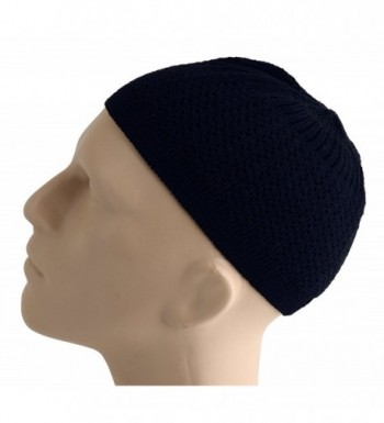 Elastic Kufi Hat Skull Cap Beanies with Wavy Threading in Multiple Designs and Colors - Navy Blue - CL12NUCPBTQ