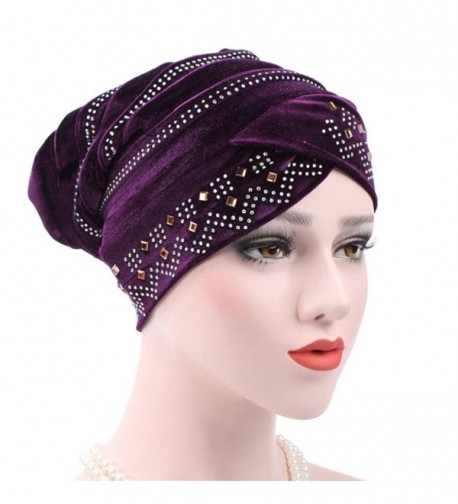 Binmer(TM) Women Muslim Stretch Turban Hat Velvet Hair Loss Head Scarf Wrap - Purple - CM186SACIY2