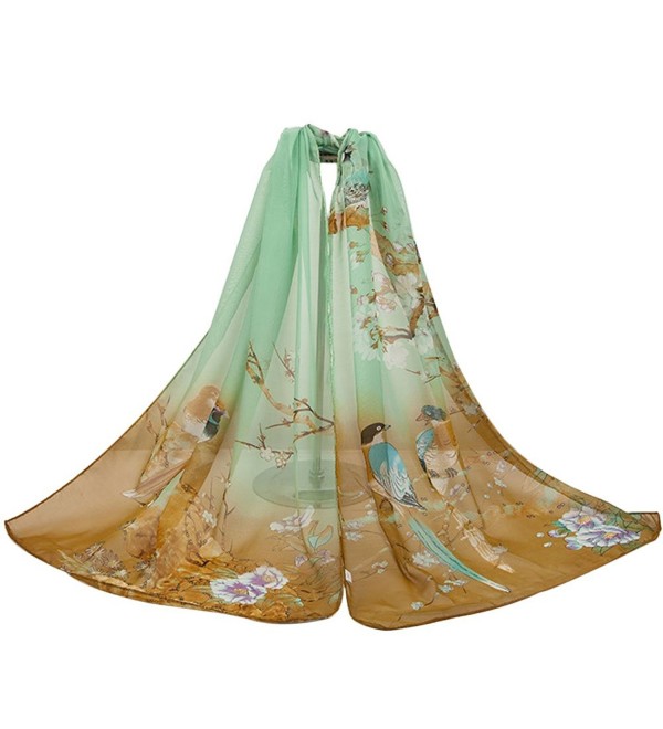 X&F Women's Birds Floral Long Chiffon Scarf Girls Summer Decorative Scarves - Coffee - CH12LAYMIVT