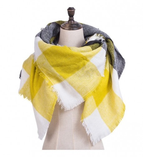 Fanii Quare Women's Plaid Blanket Stole Pashmina Cozy Tartan Scarf - Yellow - CE188SRERSC