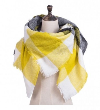 Fanii Quare Women's Plaid Blanket Stole Pashmina Cozy Tartan Scarf - Yellow - CE188SRERSC