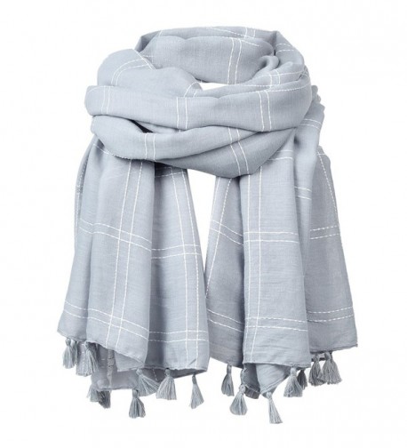 FITIBEST Women Linen Scarf Fashionable Plaid Shawl Winter Long Scarves with Tassels - Grey - CT186HC83S9