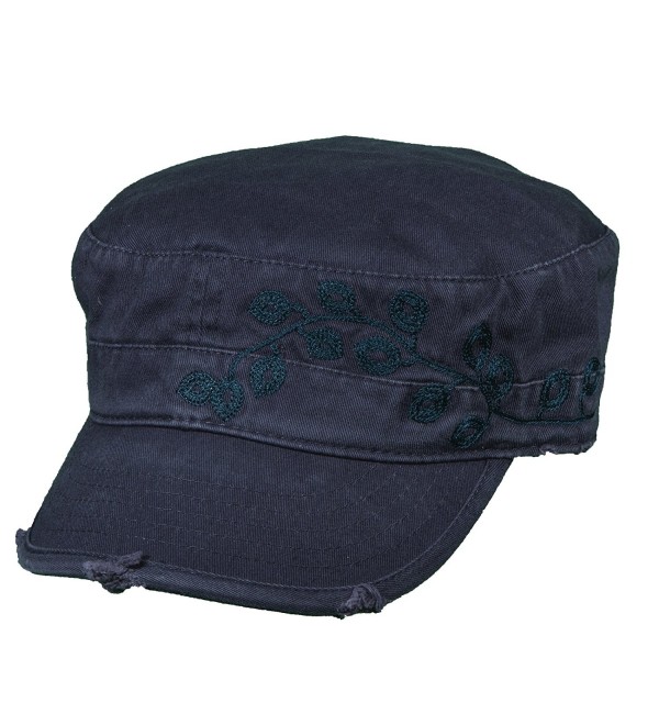 Dorfman Pacific Women's Cotton Vine Embroidery Military Cadet Hat - Navy - CW11ZE95FB3
