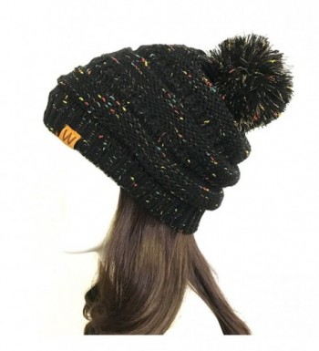 Wrapables Warm Knit Confetti Beanie with Pom Pom- Black - C712NEPWP77