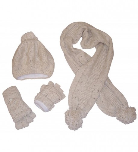 N'Ice Caps Women's Bulky Cable Knit Hat/Scarf/Converter Glove Set - Winter White - CL12OCOFWHI