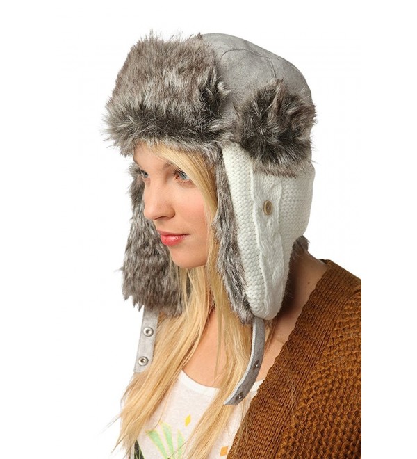 Urban Outfitters Wool Faux Fur Comfortable Warm Cute Winter Trapper Aviator Hat - Knitted White/Grey - CS1860UMTMI