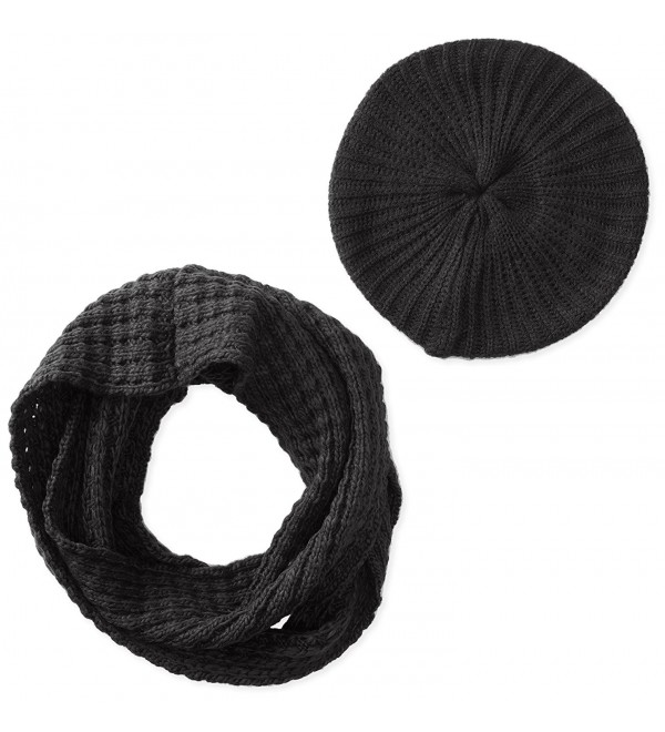 San Diego Hat Company Women's Waffle Knit Scarf and Beret Set - Black - C911KYO2G3D