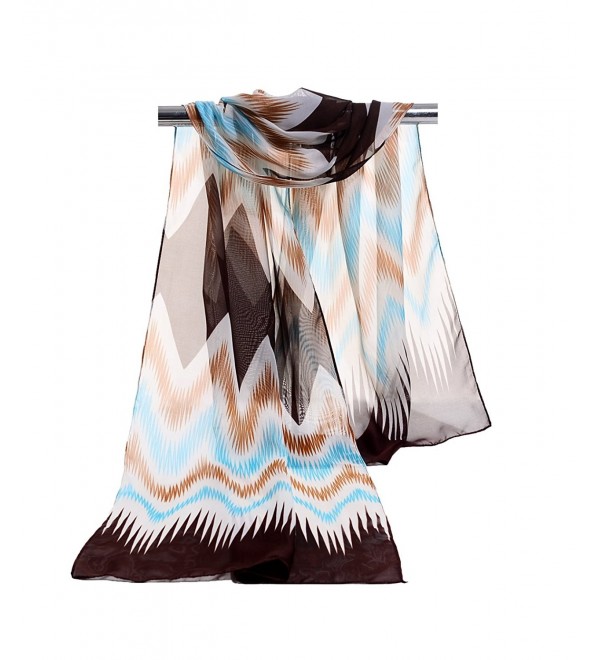 E-Clover Lightweight Chiffon Sheer Scarves: Womens Fashion Striped Print Scarf Wrap - Khakiblue - CD12MZGUD73