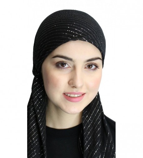 Pre Tied Fitted Lurex Head Scarf Bandana- Chemo Scarf - Black - CG11KSEP75D