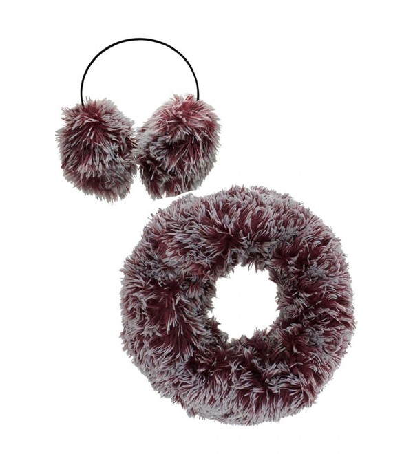 Two-Tone Faux Fur Infinity Scarf & Earmuff Set - Burgundy - CZ128O8QC67