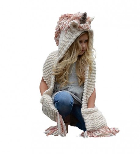 Highpot Kids Unicorn Winter Crochet Hat with Scarf Pocket Hooded Knitting Beanie - B - CT187N2WQMC