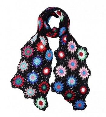 ZORJAR Winter Knitted Fashion Scarf for Women Handmade Crochet Colorful Flower - Black - CH12NZ00ASG