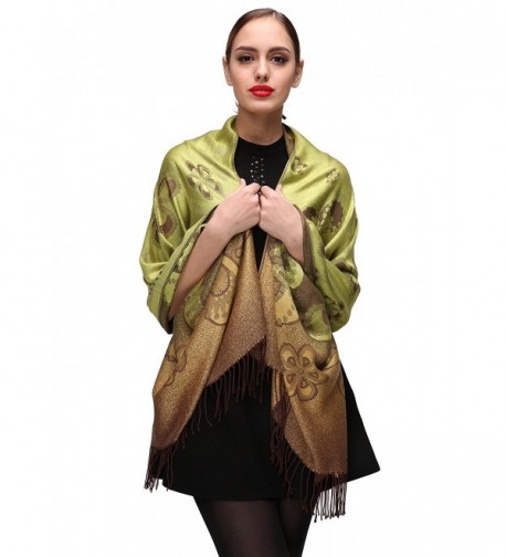 Women's Large Soft Silky Pashmina Shawl Wrap Scarf Elegant Colors - Green-c084 - CX185X8050X