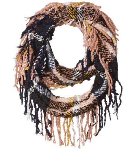 D&Y Women's Boucle Plaid Woven Loop Scarf with Fringe - Pink - CF12JOP7WWH