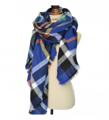 Women's Cozy Tartan Scarf Wrap Shawl Neck Stole Warm Plaid Checked Pashmina - Blue - C5126MSZVQ3