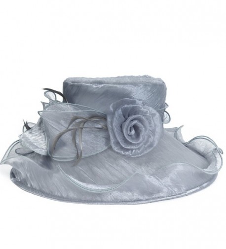 Fanny Grey Women Organza Church Party Wide Brim Sun Hat S048 - CP12B0SJN6J